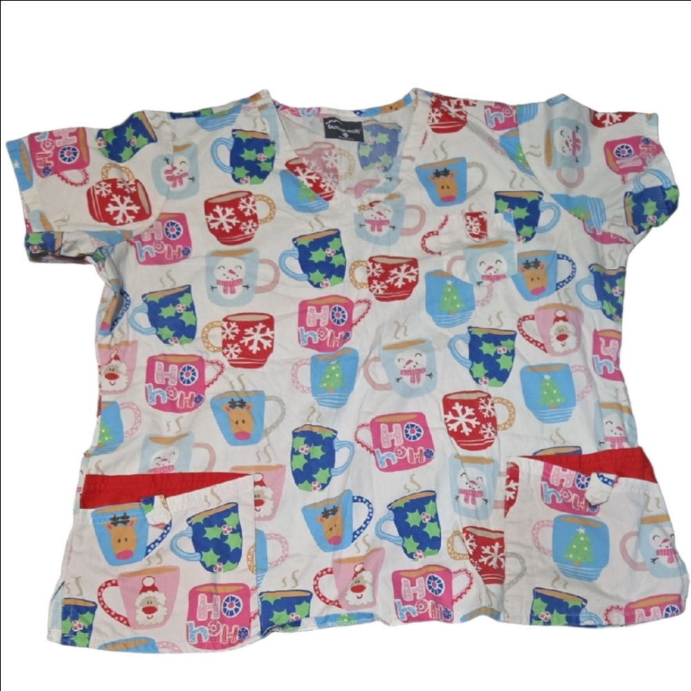 ♡Colorful Holiday Print Scrub Top 2X